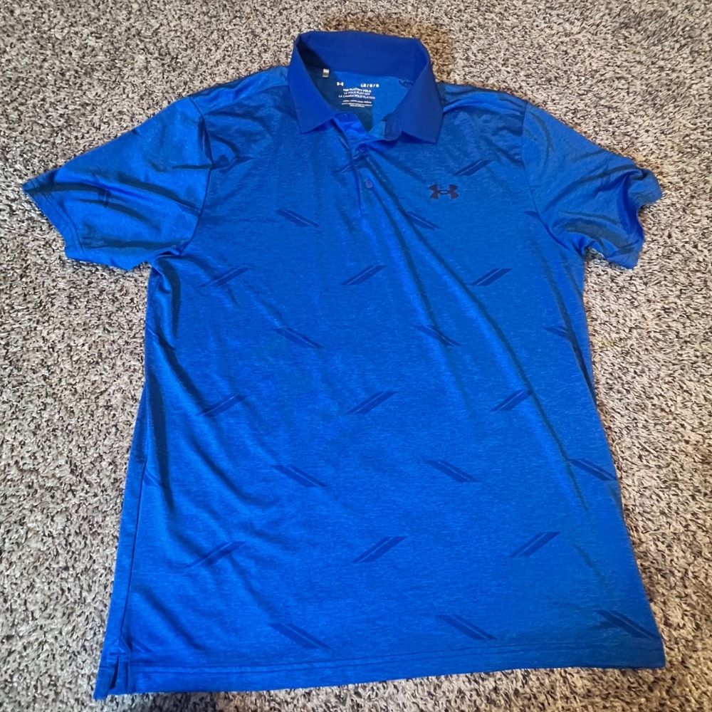 Under Armour Mens Playoff Polo Shirt Royal Blue Geometric Pattern Large Loose